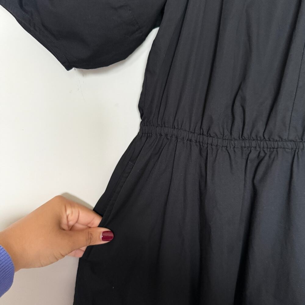 Gap Women Midi Dress XS Black Puff Sleeve Keyhole Citycore Minimalist Preppy NEW - Picture 4 of 7